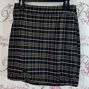 Garage skirt plaid gingham Black white Tan Plaid Mini Skirt pencil